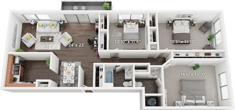 the 1190 sqft floor plan has a bedroom and a living room